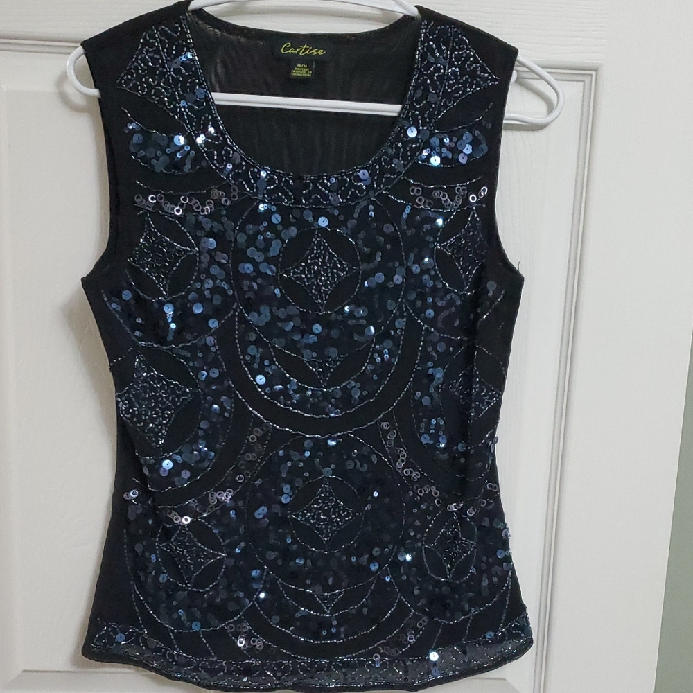 Chic Black Sequin Tank Top